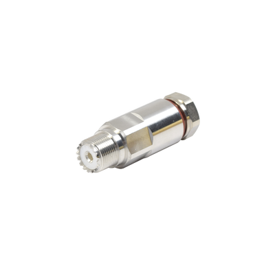 Conector UHF Hembra (SO-239) de Rosca para cable LP-450A, LDF4-50A, Bronce Blanco/ Plata/ Teflón. | RFU-520-H1