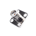Conector SMA Hembra, Montaje de Panel Cuadrado, 4 Perforaciones, Soldable, Niquel/ Oro/ Teflón. | RSA-3271