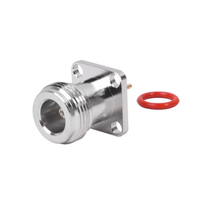Conector N Hembra de Montaje de Panel con 4 perforaciones a 12.7 mm, soldable. | RFN-1021-5