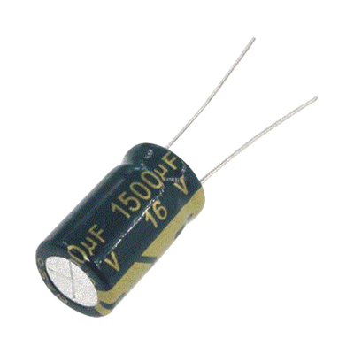 Capacitor Electrolítico de Aluminio, Radial de 1500 µFd, 16 Vcc, 105 °C, 10 x 20 mm. | 1500MF0016V