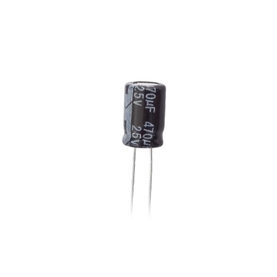 Capacitor Electrolítico de Aluminio, Radial de 470 µFd, 25 Vcc, 105 °C, 8  x 15 mm. | 0470M0025V