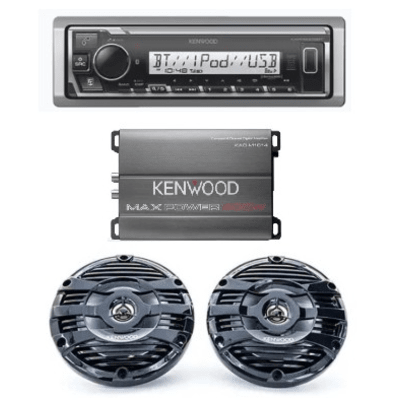 Kit de estéreo con Bluetooth KMR-M332BT | Amplificador KAC-M1814  | más Par de bocinas KFC-1653MRB | KEA4/1653MRB
