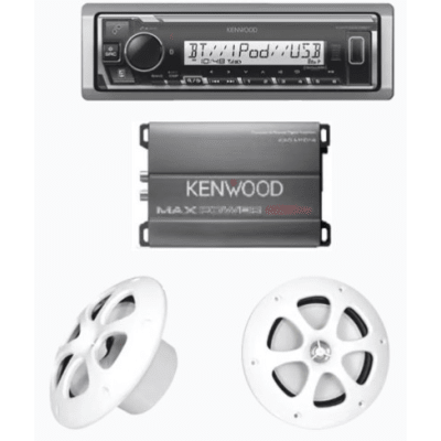 Kit de estereo con Bluetooth KMR-M332BT | Amplificador KAC-M1814  | mas Par de bocinas KFC-1613MRW | KEA4/1613MRW