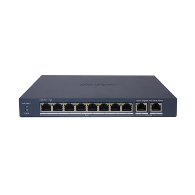 Switch Gigabit PoE+ / Administrable / 8 Puertos 1000 Mbps PoE+ / 2 Puertos 1000 Mbps de Uplink / Configuración Nube Hik-PartnerPro / Modo Extendido hasta 300 Metros / 60 W | DS-3E1510P-EI/M