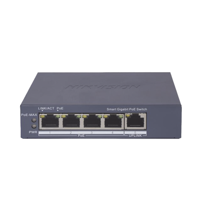 Switch Gigabit PoE+ / Administrable / 4 Puertos 1000 Mbps PoE+ / 1 Puerto 1000 Mbps Uplink / Configuración Nube Hik-PartnerPro / Modo Extendido hasta 300 Metros / 60 Watts | DS-3E1505P-EI
