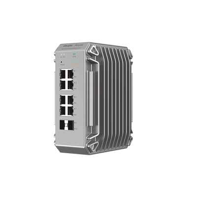 Switch Industrial PoE, Ideal para temperaturas Extremas y protección contra descargas, 8 puertos Gigabit PoE 802.3af/at + 2 SFP para fibra 1Gb, gestión gratuita desde la nube, 125w | RG-NIS3100-8GT2SFP-HP