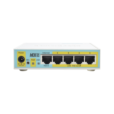 (hEX PoE LITE) RouterBoard, 5 Puertos Fast Ethernet, 4 con PoE Pasivo, 1 Puerto USB | RB750UPR2
