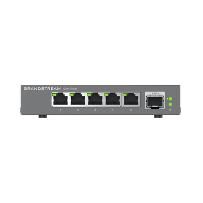 Switches de red Multi-Gigabit de 2.5G No Administrable / 5 Puertos RJ45 de 100/1000/2500Mbps / 1 puerto de fibra SFP+ | GWN7700M