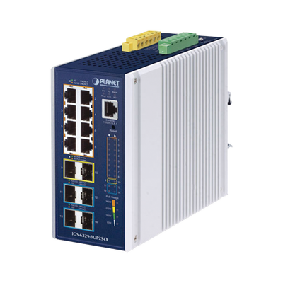 Switch Industrial Capa 3 de 8 Puertos 10/100/1000T PoE 802.3bt, 2 Puertos SFP 1 G/2.5 G, 4 Puertos SFP 10G, Instalación en Pared o Puerto DIN. | IGS-6329-8UP2S4X