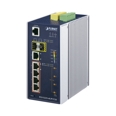 Switch Industrial Administrable 4 Puertos Gigabit c/Ultra PoE 802.3af/at, 2 Puertos SFP | IGS-5225-4UP1T2S