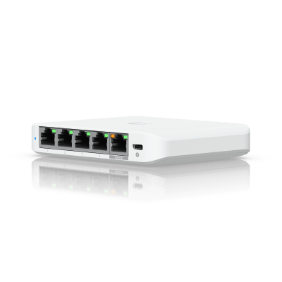USW Flex Mini 2.5G Switch de 5 puertos 2.5G, Compacto, para Escritorio, se puede Energizar por PoE o con un Adaptador tipo USB-C | USW-FLEX-2.5G-5