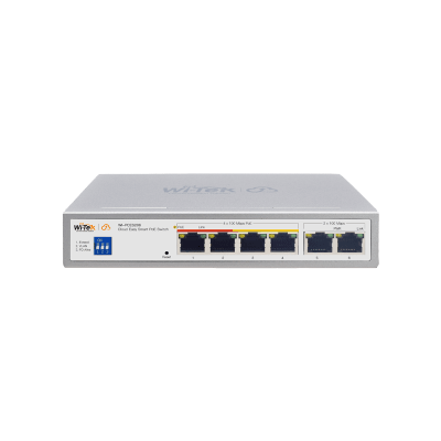 Switch PoE / Administración en la nube / Con 4 puertos 10/100 Mbsp PoE af/at / 2 Puertos Uplink 10/100 MBPS /  Presupuesto 60 W / PoE hasta 250 metros / Soporta protocolo ONVIF | WI-PCES206