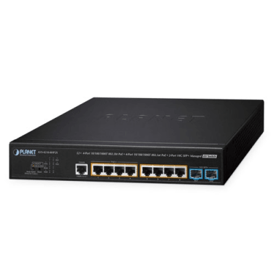 Switch AV Administrable Capa 2/ Compatible con Dante / 4 Puertos Gigabit PoE++ 802.3bt 95W + 4 Puertos Gigabit PoE+ 802.3at 32W + 2 Puertos 10G SFP+ / Presupuesto PoE 240W / Dual UI Pro AV y Standard / Compatibilidad Dante y NDI / Fanless / VLAN Routing I | AVS-4210-8HP2X