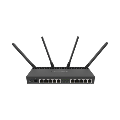 Router con Wi-Fi 4x4 MU-MIMO, hasta 2 watts de potencia, antenas de 3 dBi, 10 puertos Gigabit, 1 Puerto SFP+ | RB4011IGS+5HACQ2HND-IN