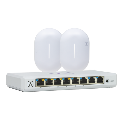 Kit de lanzamiento Alta Labs: Incluye: 1 Switch PoE S8-POE / 2 Puntos de Acceso WiFi 6 AP6 Bloqueo de Contenido / Administración en la Nube/App Gratuita / Compatible con la Plataforma Purple | ALTA-S8-KIT-2