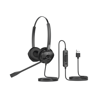 Diadema binaudal (duo) con tecnología antishock para teléfonos IP FANVIL USB con micrófono de cancelación de ruido, larga durabilidad | HT302U
