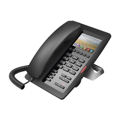 (H5 Color Negro) Teléfono IP Hotelero de gama alta, pantalla LCD de 3.5 pulgadas a color, 6 teclas programables para servicio rápido (Hotline), PoE | H5
