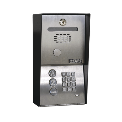 Audioportero Telefónico DKS Con Directorio / 100 Números Telefónicos / Control Para 2 Puertas / Gabinete Para Sobreponer / Marcación a 16 Digitos / Linea análoga o digital | 1802-090