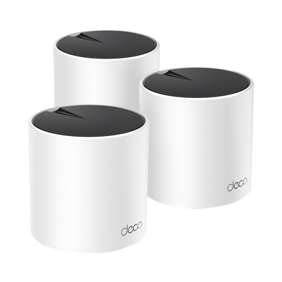 Kit 3 Routers Inalámbricos MESH Interior para Hogar / Doble Banda Wi-Fi 6 AX3000 Mbps / 3 Puerto Gigabit WAN/LAN / 2 Antenas Internas / Administración Mediante la App Deco (iOS, Android) / Protección HomeShield | DECOX55-3PACK