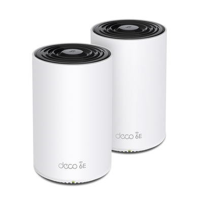 Kit 2 Routers Inalámbricos MESH Interior para Hogar / Doble Banda Wi-Fi 6E AX5400 Mbps / 3 Puerto Gigabit WAN/LAN / 4 Antenas Internas / Administración Mediante la App Deco (iOS, Android) / Protección HomeShield | DECOXE75-2PACK