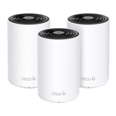 Router Inalámbrico MESH Interior para Hogar / Doble Banda Wi-Fi 6E AX5400 Mbps / 3 Puerto Gigabit WAN/LAN / 4 Antenas Internas / Administración Mediante la App Deco (iOS, Android) / Protección HomeShield | DECO-XE75PRO-3PACK