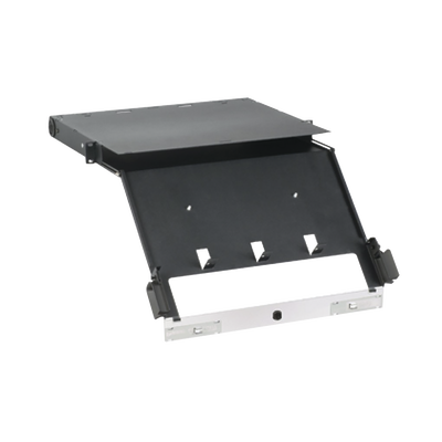 Panel de Distribución de Fibra Óptica, Acepta 4 Placas FAP o FMP, Bandeja Deslizable e Inclinable Hacia Abajo, Hasta 96 Fibras, Color Negro, 1UR | FCE1U