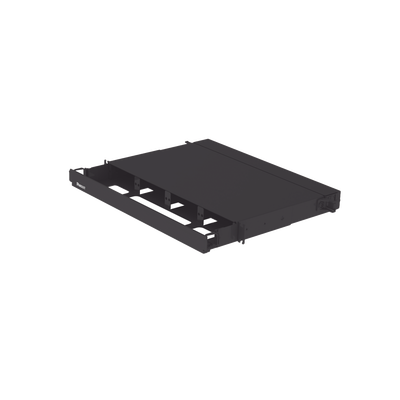 Panel de Distribución de Fibra Óptica, Acepta 4 Placas FAP o FMP, Bandeja Deslizable, Hasta 96 Fibras, Color Negro, 1UR | FRE1UBL