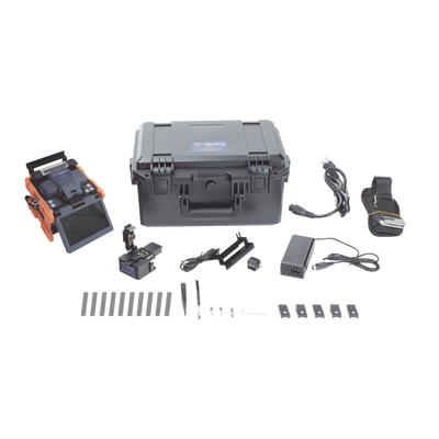 Fusionadora de Fibra Óptica de Alineación Activa por Revestimiento con 4 Motores con Pérdida Típica (SM); 0.02 dB (MM); 0.04 dB) con Pantalla Touch / Capacitación Básica Virtual Gratuita | 915FS-KIT1