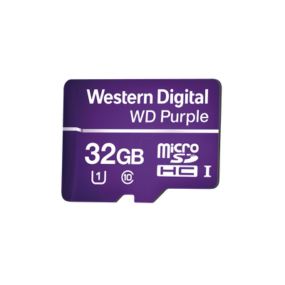 Memoria microSD de 32GB PURPLE, Especializada Para Videovigilancia, 10 VECES MAYOR DURACIÓN, 3 AÑOS DE GARANTIA | WD32MSD