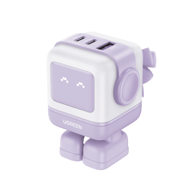 Cargador RobotGaN de 65W Serie UNO | 3 Puertos de Carga Rápida | 2 USB-C | 1 USB-A | PD 3.0 | QC 4.0 | Carga Inteligente | Tecnología GaN II | Zapato Magnético Extraíble | Carcasa Ignífuga | Pantalla LED | 35314B