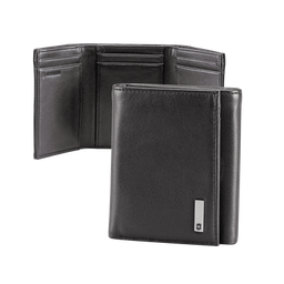 [3016-3501] Cartera Athens Negra de Piel con Compartimento de Micromalla para ID. Doblable en 3 Partes con Divisor de Billetes. Pocket Wallet | 3016-3501
