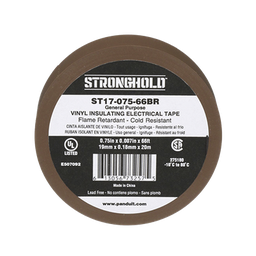 [ST17-075-66BR] Cinta Eléctrica STRONGHOLD para Aislar, de PVC, Uso General Reparación y Mantenimiento, Grosor de 0.18mm (7 mil), Ancho de 19mm, y 20.12m de Largo, Color Café | ST17-075-66BR