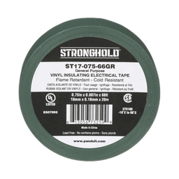 [ST17-075-66GR] Cinta Eléctrica STRONGHOLD para Aislar, de PVC, Uso General Reparación y Mantenimiento, Grosor de 0.18mm (7 mil), Ancho de 19mm, y 20.12m de Largo, Color Verde | ST17-075-66GR