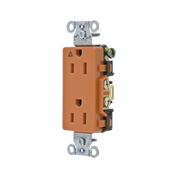 [HUB-IG15DR] Contacto Dúplex Conexión a Tierra Aislada/ 15A 125V/ 2 polos 3 Hilos/ Nema 5-15R /Grado Comercial Decorativo/ Color Naranja. | HUB-IG15DR