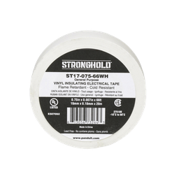 [ST17-075-66WH] Cinta Eléctrica STRONGHOLD para Aislar, de PVC, Uso General Reparación y Mantenimiento, Grosor de 0.18mm (7 mil), Ancho de 19mm, y 20.12m de Largo, Color Blanco | ST17-075-66WH
