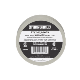 [ST17-075-66GY] Cinta Eléctrica STRONGHOLD para Aislar, de PVC, Uso General Reparación y Mantenimiento, Grosor de 0.18mm (7 mil), Ancho de 19mm, y 20.12m de Largo, Color Gris | ST17-075-66GY