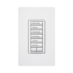 [RRDHN6BRLWH] (RadioRA2) Teclado Seetouch Hibrido 6 botones, 2 botones subir/bajar, programe escenas diferentes en cada botón,puede instalarse en un interruptor de luz. | RRDHN6BRLWH