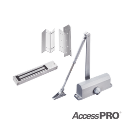 [ACCESSKIT600N] Kit para control de acceso incluye Chapa magnética de 600Lbs / Montajes L y Z / Cierra puerta para 45-65Kg. | ACCESSKIT600N