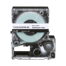 [T100X000VPM-BK] Casete de Etiquetas de Vinilo de Cinta Continua, Color Negro Sobre Blanco, Uso Interior/Exterior, 24 mm (0.94 Pulgadas) de Ancho x 7.6 Metros (24.93 Pies) de Largo | T100X000VPM-BK
