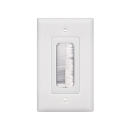 [LP-FP-BRUSH] Placa de Pared Pasa Cable, Tipo Cepillo, de 1 Puerto, con Cerdas Antipolvo, Color Blanco | LP-FP-BRUSH