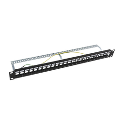 [LP-PP-23-STP-BK-24P] Patch Panel Modular Blindado (STP) de 24 Puertos, con Barra para Organizar Cable | LP-PP-23-STP-BK-24P