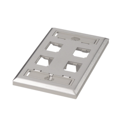 [CFPL4SY] Placa de Pared Vertical, de Acero Inoxidable, Salida Para 4 Puertos Mini-Com, Con Espacios Para Etiquetas | CFPL4SY