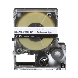 [T038X000VXM-BK] Casete de Etiquetas de Vinilo de Cinta Continua, Color Negro Sobre Amarillo, Uso Interior/Exterior, 9 mm de Ancho x 7 Metros (22.97 Pies) de Largo | T038X000VXM-BK