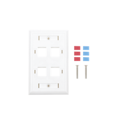 [LP-FP-24] Placa de Pared de 4 Puertos, Keystone, con Espacio para Etiqueta, Color Blanco | LP-FP-24