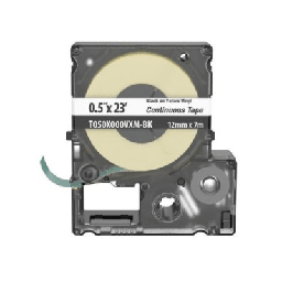 [T050X000VXM-BK] Casete de Etiquetas de Vinilo de Cinta Continua, Color Negro Sobre Amarillo, Uso Interior/Exterior, 9 mm de Ancho x 7 Metros (22.97 Pies) de Largo | T050X000VXM-BK