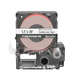 [T150X000BWM-WH] Casete de Etiquetas de Poliéster de Cinta Continua, Color Blanco Sobre Rojo, Uso Interior/Exterior, 35.8 mm de Ancho x 9 Metros de Largo (29.53 pies) | T150X000BWM-WH