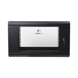 [SR-1906-LH3G] Gabinete de Pared de 6U con Puerta de Cristal Templado, 455 mm de Profundidad Total, Rack de 19in, Acero Reforzado Color Negro. | SR-1906-LH3G