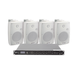 [SF120DTB/4WSW] KIT de Amplificador de Audio 120W para Rack | 4 Altavoces de Pared color Blanco 2.5W - 20W | Sistema 70/100V | SF120DTB/4WSW