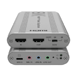 [EPCUH80] Tarjeta de Captura HDMI 8K a USB 3.2 Gen 1 | Resolución 8K@60Hz y 4K2K@144Hz | Ancho de Banda 48Gbps | Mezcla de Audio HDMI-Micrófono-Línea | Compatibilidad Multiplataforma Windows-macOS-Linux | Carcasa de Aluminio Plateado | EPCUH80