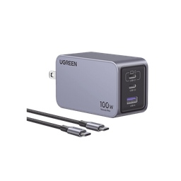 [25873] Cargador de 100W serie Nexode Pro | 3 Puertos de Carga Rápida | 2 USB-C | 1 USB-A | Tecnología GaNInfinity | PD3.1 de 100W / QC4.0 | Tecnología de Protección Térmica | Optimiza la Carga | Caja de Aluminio | Incluye Cable | 25873